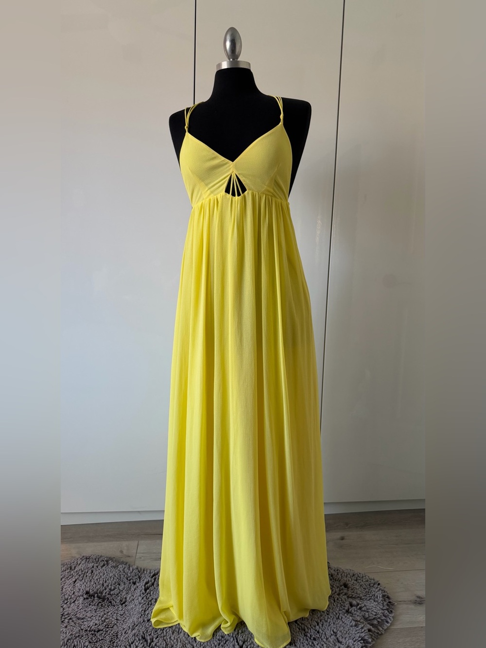 H&M STUDIO Lemon Yellow Spaghetti-Strap Maxi Dress NWT